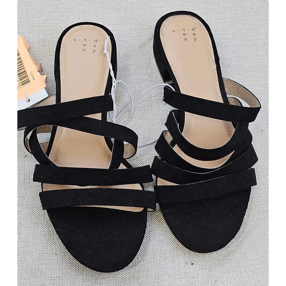 A New Day Amali Black Suede‎ Multi Strap Block Heel Sandals Women Size 7.5